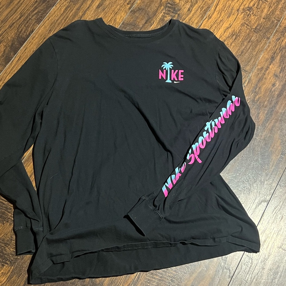 Nike Black Long Sleeve Shirt with Pink Logo